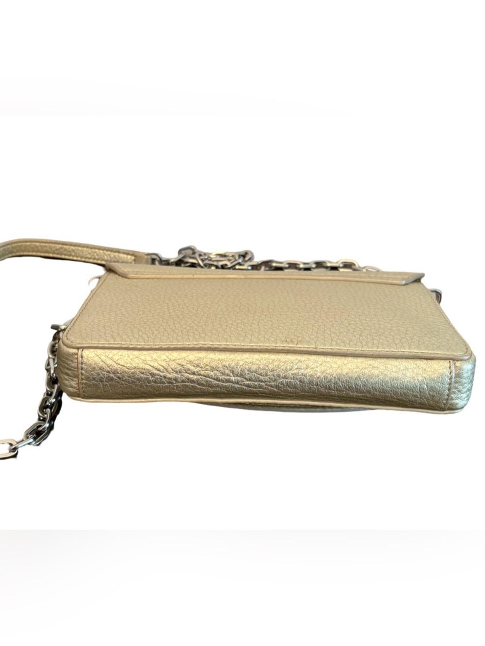 Tory Burch Gold Pebbled Leather With Silver Chain Wallet Crossbody Shoulder Bag - Picture 5 of 16